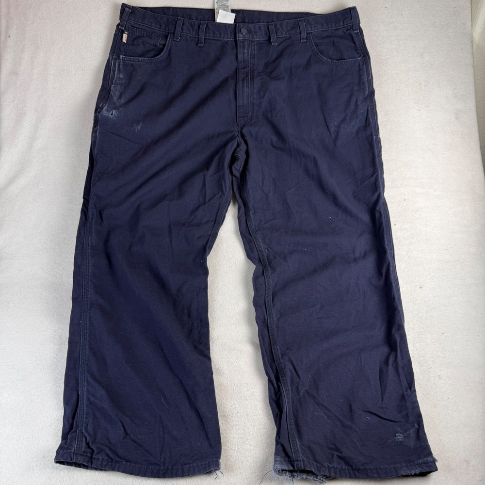 Carhartt Mens FRB159-DNY FR Flame Resistant Canvas Work Pants Navy Blue 48x30